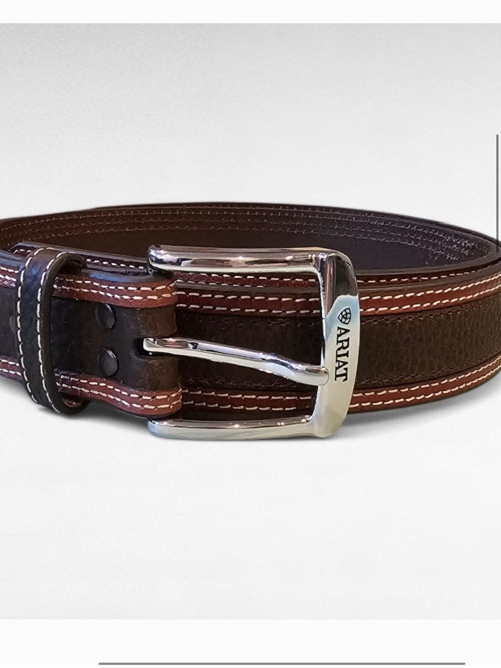 Ariat Dark Brown Leather Belt with Contrast Stitching and Silver Buckle